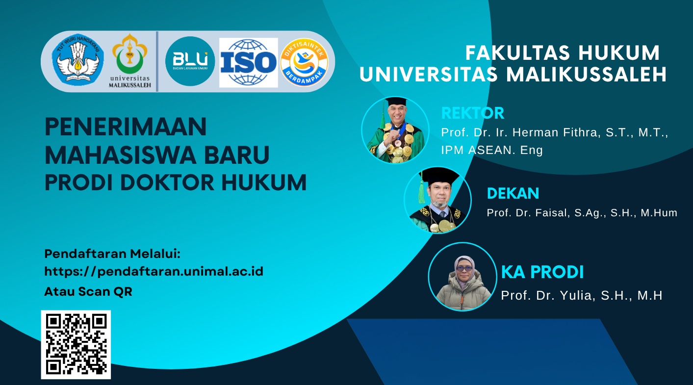 Fakultas Hukum Universitas Malikussaleh Buka Pendaftaran Mahasiswa Baru Program Doktor (S3) Hukum Tahun Akademik 2026
